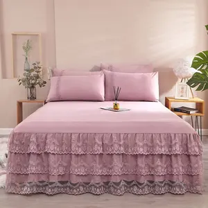 Beautiful  Luxury  Bed Skirt King Good Hand Feeling Solid  Lace Bed Skirt