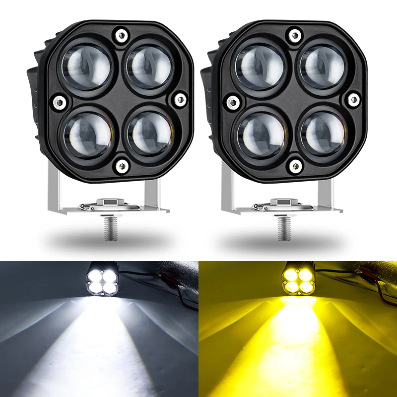 3 Inch Mini Led Work Light Square 40W Car Yellow White Dual Color Spotlight 12V 24V Fog Lamp for Lada Truck 4X4 4WD Car