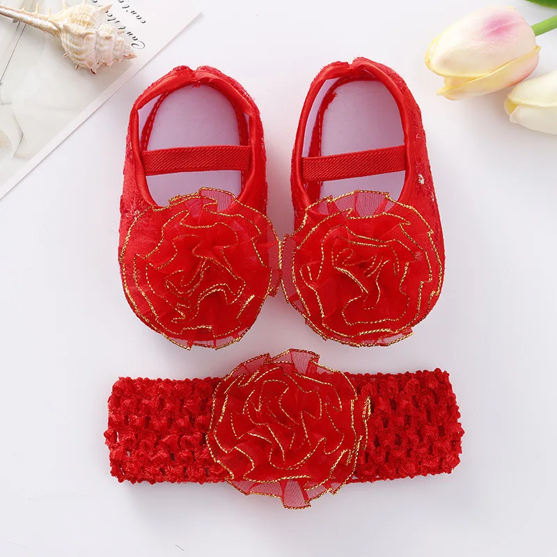 New Spring And Autumn Baby Shoes Hairband Set 01 Year Old Baby Shoes