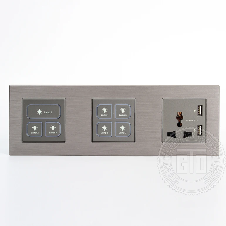 220V AC RS485 Reset Push Button  Gray Color Aluminum Brushed Material 3 Connected Panels Light Control Switch