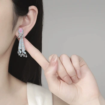 RFJEWEL 2025 New Luxury Rhinestone Earrings for Women  French Silk Tassel Drop Earrings, Crystal Dangle Jewelry Silver Colorful
