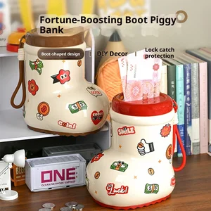 Cartoon Children's Cute Metal Piggy Bank Savings Jar with Lock Girls' Birthday Gift Can Deposit and Withdraw Boys' Toy
