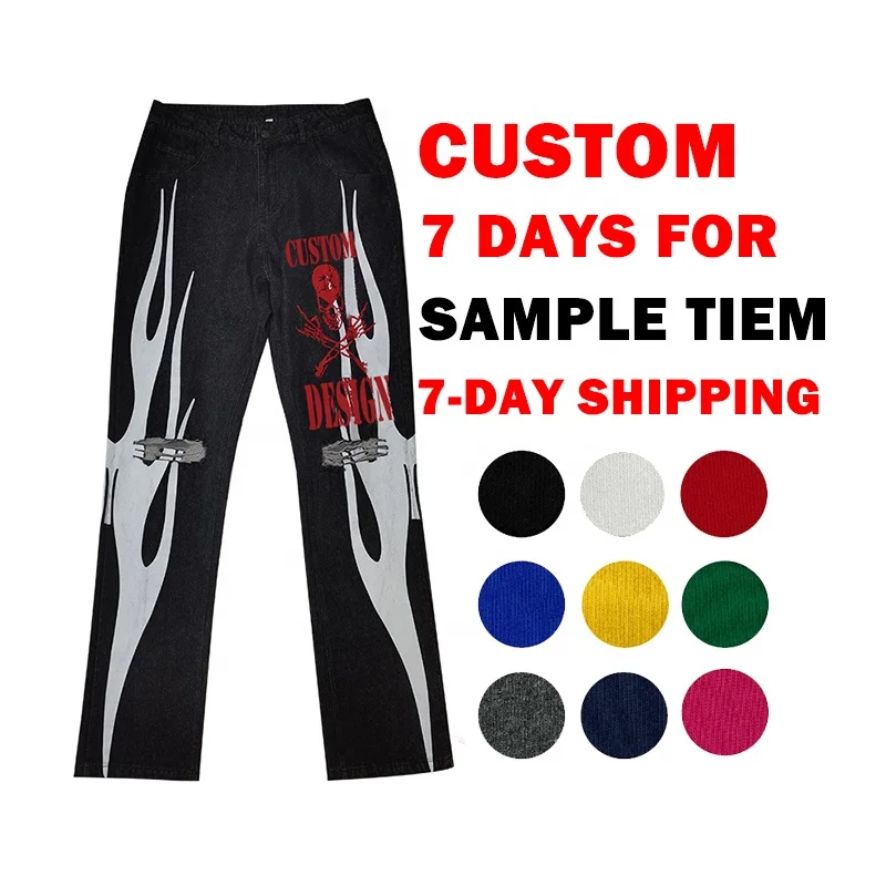 Custom 3D Puff Mens Stack Pants French Terry Baggy Stacked Flare Sweat Pants Men High Quality Casual Stacked Jogger Pants