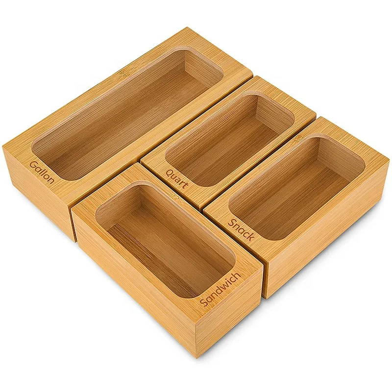 Wholesale Bamboo Ziplock Bag Storage Organizer and Dispenser for