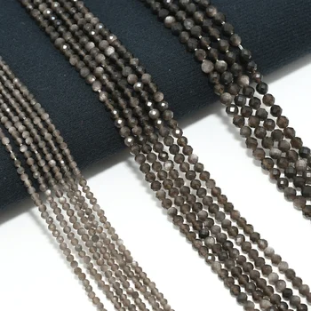 Natural Silver Sheen Obsidian Faceted Round Beads 2mm/3mm/4mm