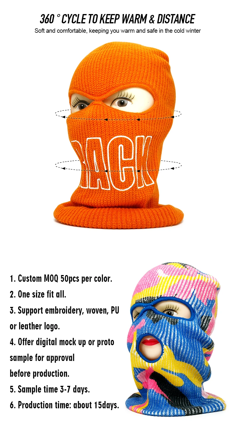 Wholesale Knitted Full Face Mask,1 2 3 Hole Custom Designer Ski Mask