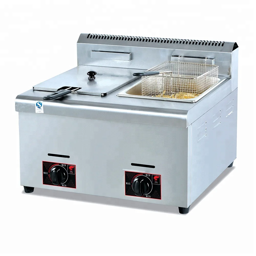 GF-72 CE Approved Stainless Steel Industrial Deep Fryer 12 L Commercial Chicken Fried Machine Potato Chips LPG Natural Gas Fryer
