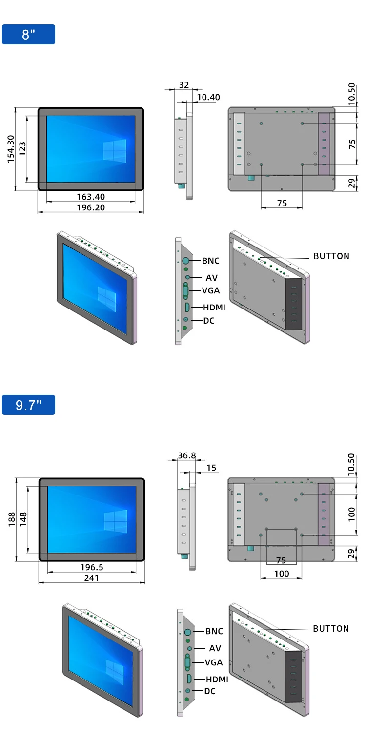 21.5 Inch Industrial Lcd Monitor Touch Screen VESA Embedded Pure Flat Wall Mounted Metal Aluminum Casing Display Touchscreen