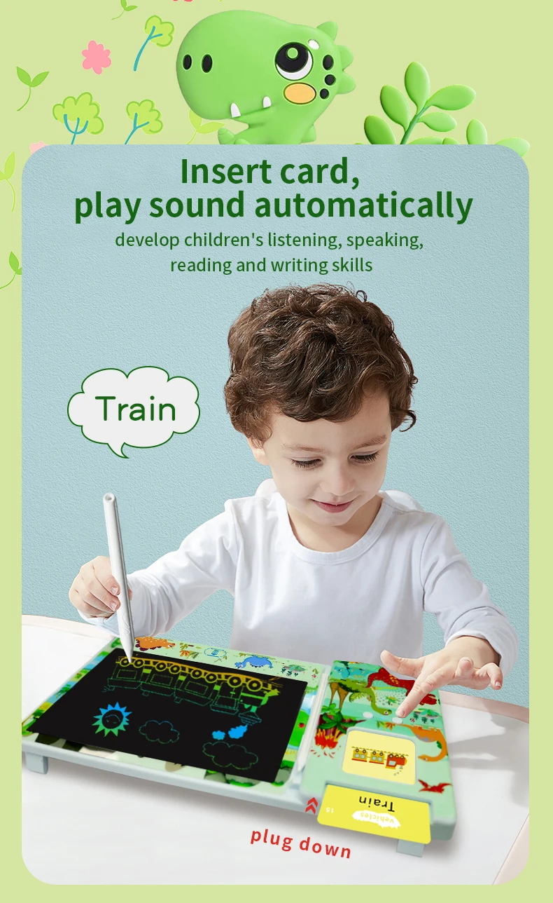Kids Digital Writing Pad Talking Flash Cards Lcd Drawing Writing Tablet