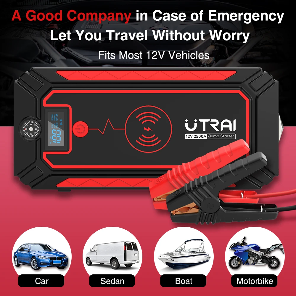 Utrai Car Starter Emeygency Vehicle Tools 2500A Booster With Wireless Charging 12V Jump Starter Wholesale OEM Factory