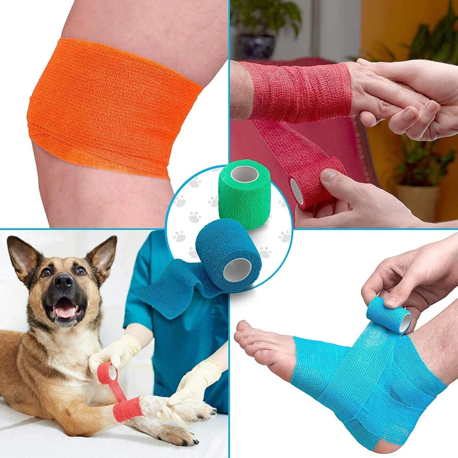 Custom Durable Self Adhesive Medical Gauze Bandage Roll Pet Animal Various Colors Veterinary