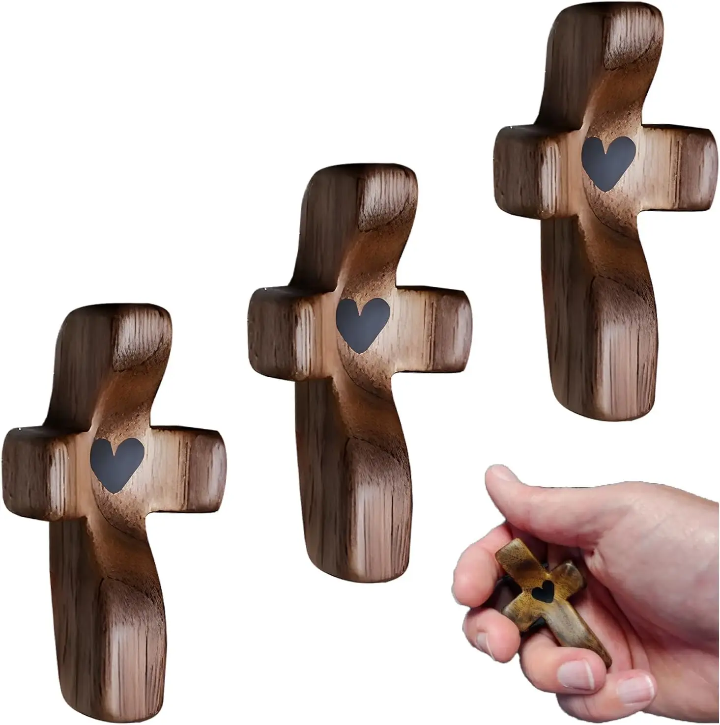 Rustic Painted Wooden Cross Fidget Cross My Heart Handcrafted Pocket ...