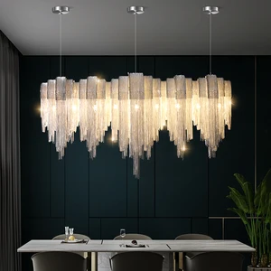 Zeal Lighting Dining Room Villa Decorative Fringe Pendant Light Modern Aluminum Tassel Chain Chandelier