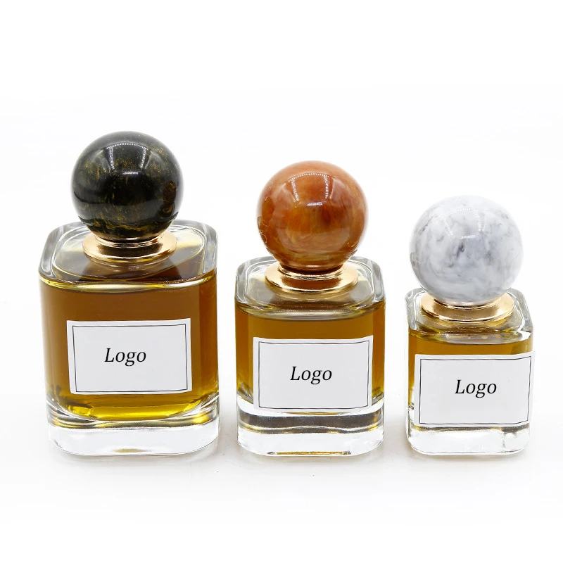 Customized Logo 30ml 50ml 100ml Luxury Empty Agate Stone Cap Unique Perfume Glass Bottle With Colorful Marble Perfume Cover