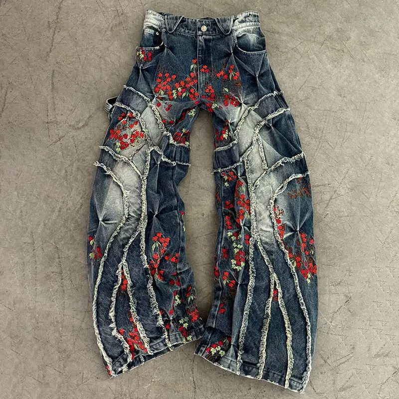 Salati Custom Y2K Streetwear Cotton Embroidery Wash Vintage Wide Leg Flared Oversized Denim Pants Baggy Jeans for Men gallery 7