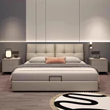 Leather Bed, Master Bedroom, High-end and Atmospheric Leather Bed with Storage Drawers, Modern and Simple Soft Bag Double Bed