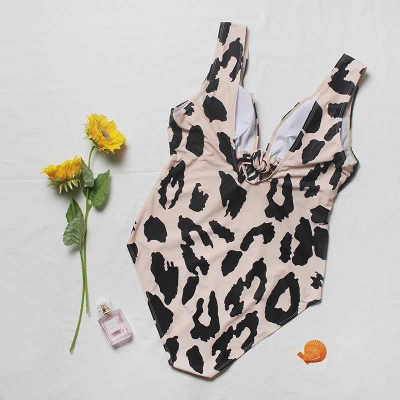 2022 New Design DAMO Plus Size Sexy Women Leopard Swimsuit Hollow Out Tie One Piece Sexy Tankini Recycled Nylon Swimwear