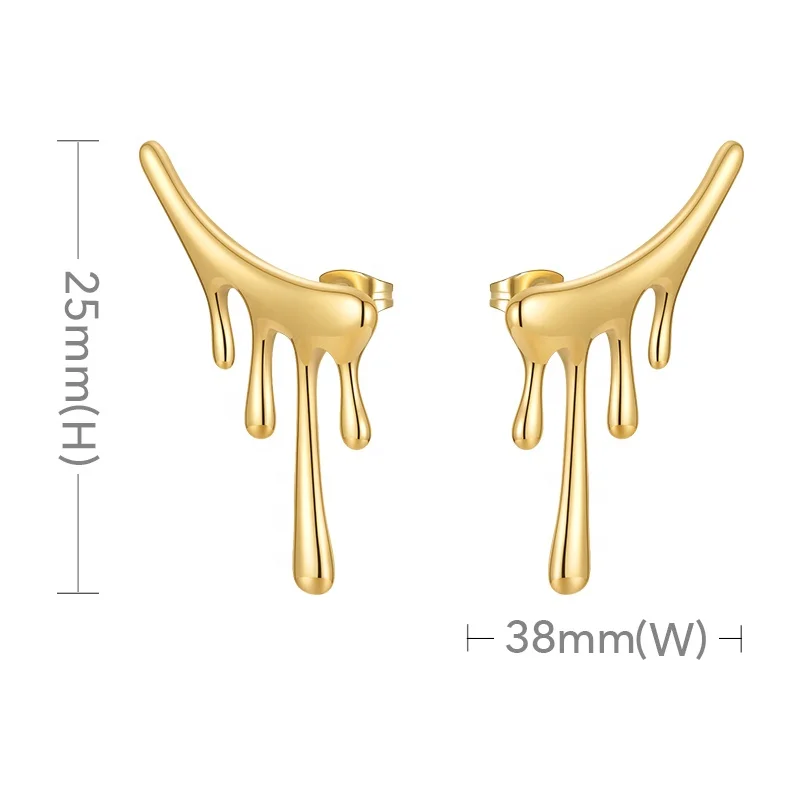 18K Gold Plated Stainless Steel Jewelry Unique Design Geometric Water Drops Stud INS Accessories Earrings E221355