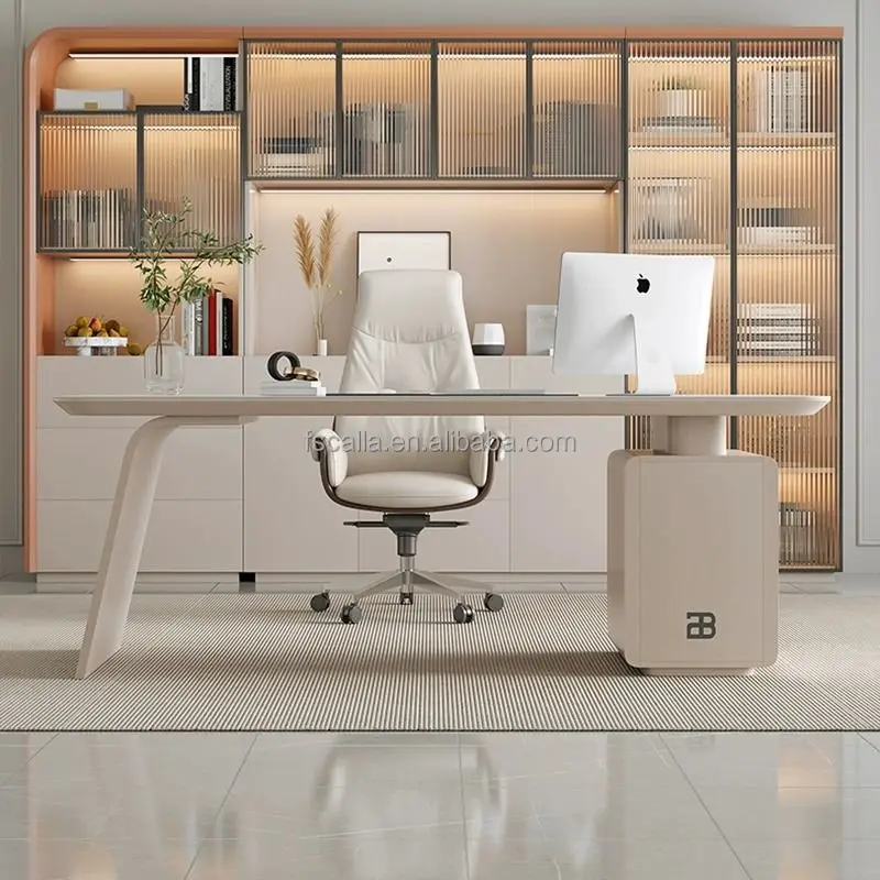 Modern Manager Office Computer Desk With Sintered Stone Top Luxury