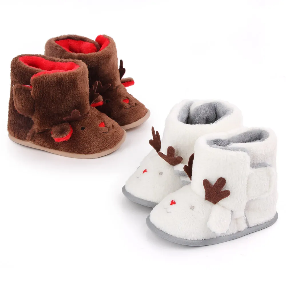 Winter Fluffy High Tube Warm Cotton Boots Baby Christmas Cute Cartoon Moose Toddler Shoes