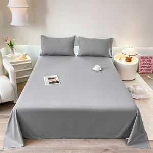 100% Microfiber Percale Grey Flat Sheet & Pillowcase Set Soft Polyester Linen Bedding for Hotels & Hospitals Disposable