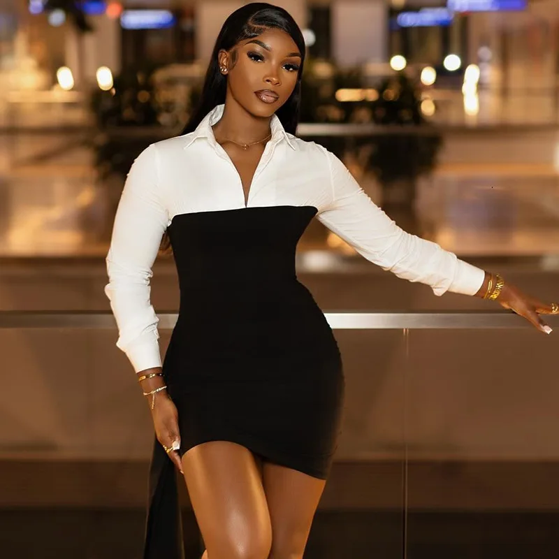 black and white long sleeve mini dress Chasing Sunsets 100% Cotton Black & White Floral Mini Dress