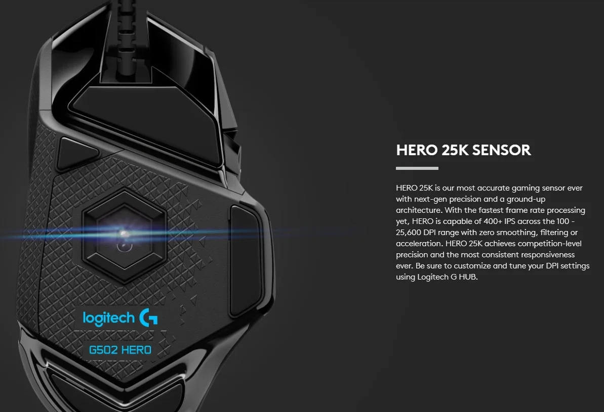 Original G502 HERO 25K LIGHTSYNC RGB Wired Gaming Mouse With Hero ...