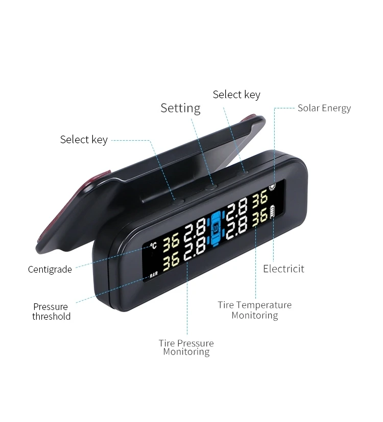 Solar Energy Tire Monitoring System Monitor Waterproof Sensors Cars Tyre Pressure TPMS