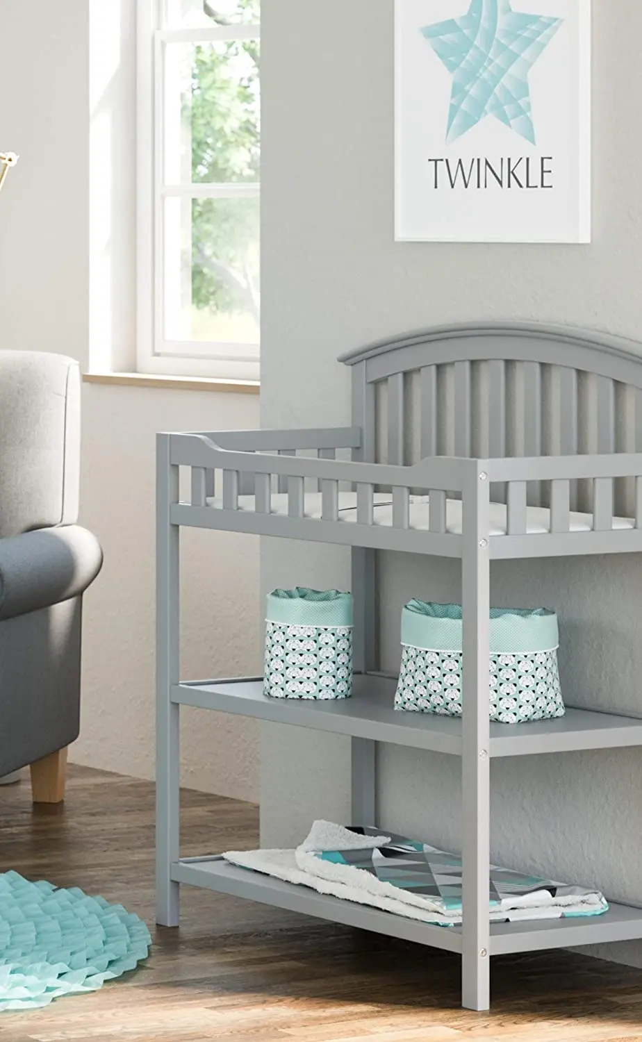Changing Table Pebble Gray, Multi Storage Nursery Changing Table for Infants
