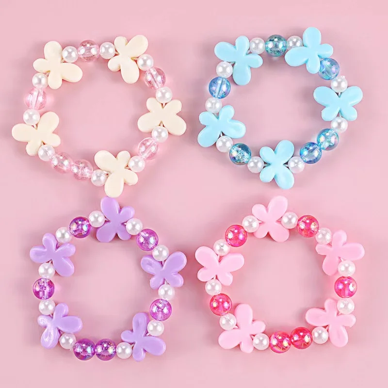 Factory Wholesale Fashion Cute Children's jewelry Princess pearl beads bracelet with flowers 15cm pink baby girl bracelet