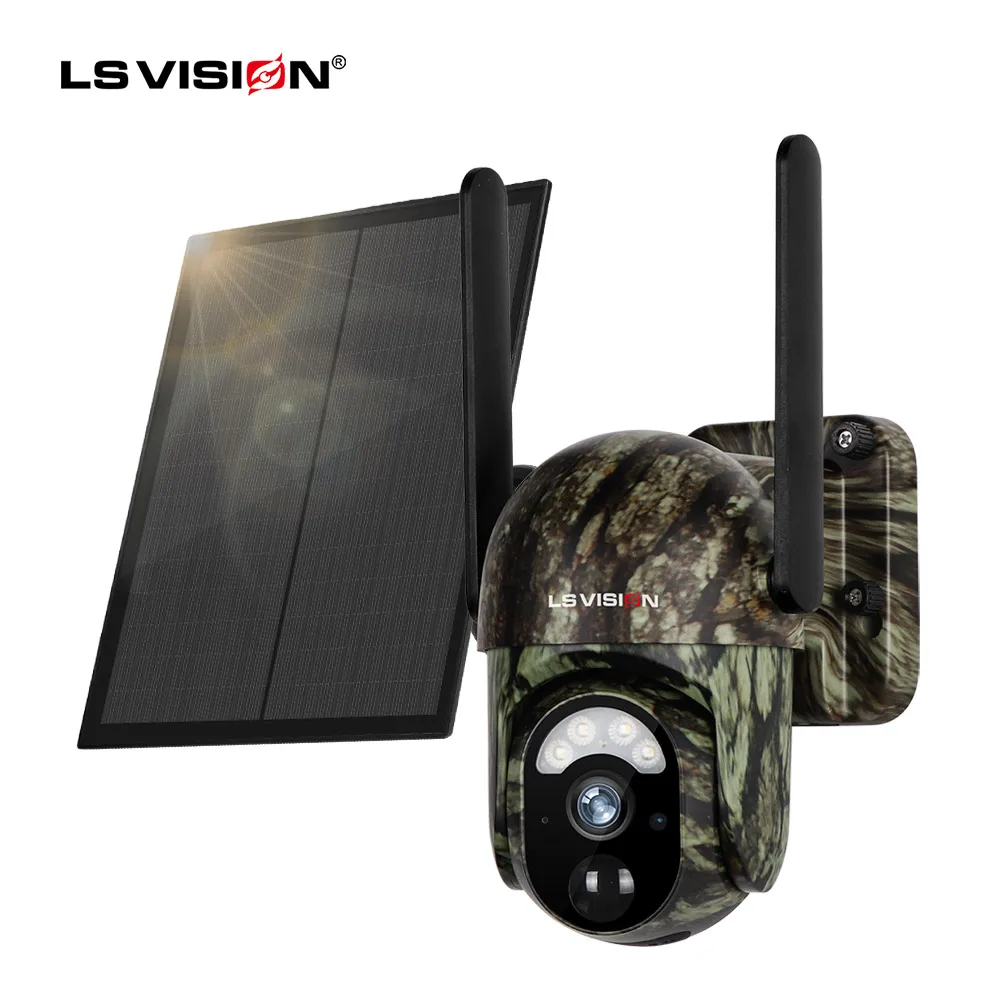 LS VISION Camouflage Hunting Trial 3MP IP PTZ Solar Powered Wireless 4G Sim Card Security CCTV Outdoor 4G Solar Camera