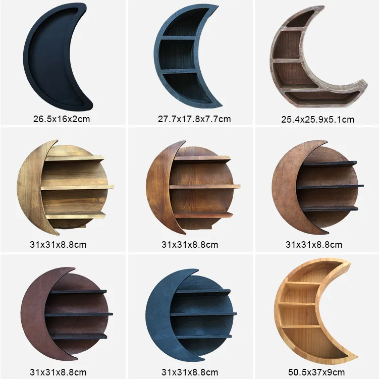 Wooden Living Room Bedroom Wall Mounted Moon Floating Shelves Hanging Storage Display Book Shelf Home Decoration