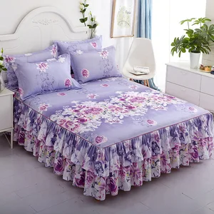 Printed Fitted Sheet Bed Sheet with Pillowcases Polyester 3pcs Mattress Bed Cover Twin Queen King Size Bedding Skirt