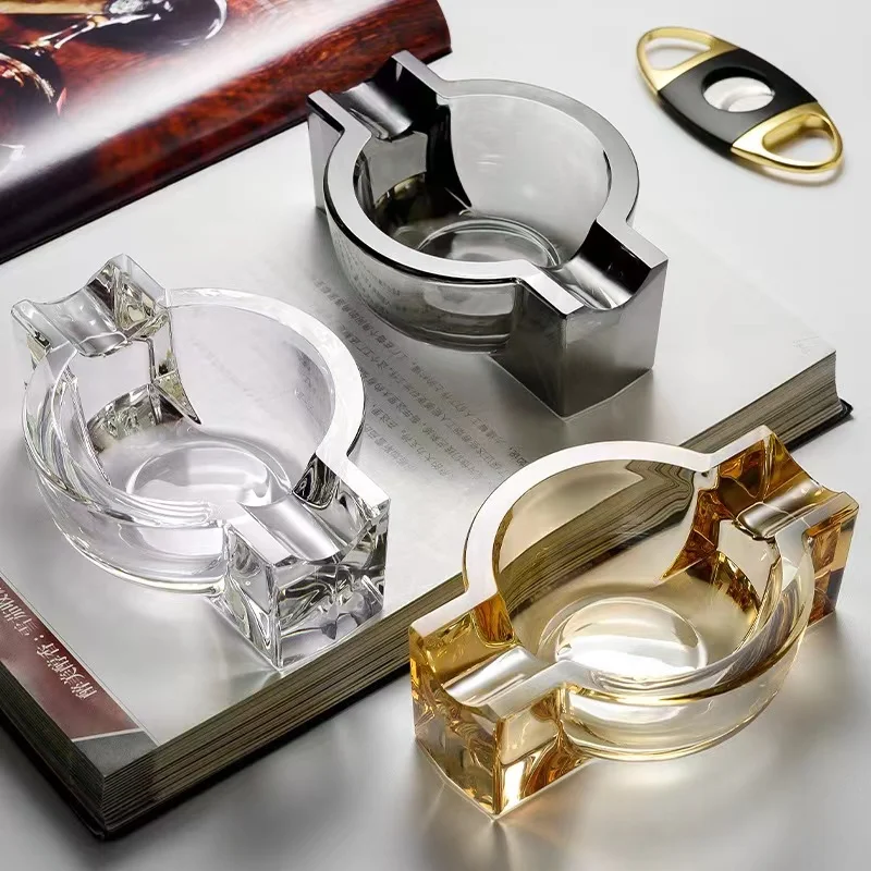 Большая круглая классическая пепельница для сигар с двойным слотом из хрустального стекла индивидуальный Креативный дизайн кубинская