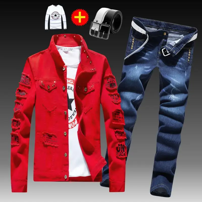 Spring and autumn men's Korean version of denim outer suit casual collocation handsome trendy jacket top clothes