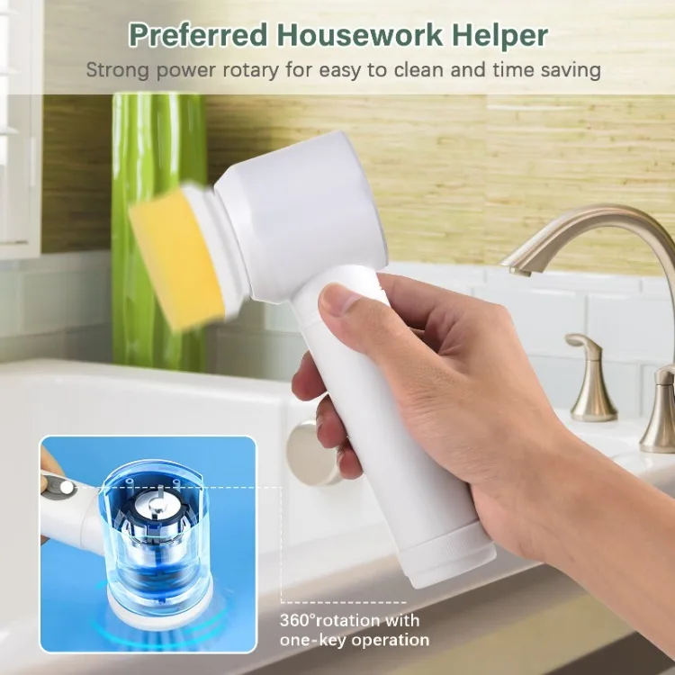 Electric Spin Scrubber Handheld Electric Cleaning Brush with 3 Brush Heads and 1 Hook Built-in Lithium Battery USB Charged Clean