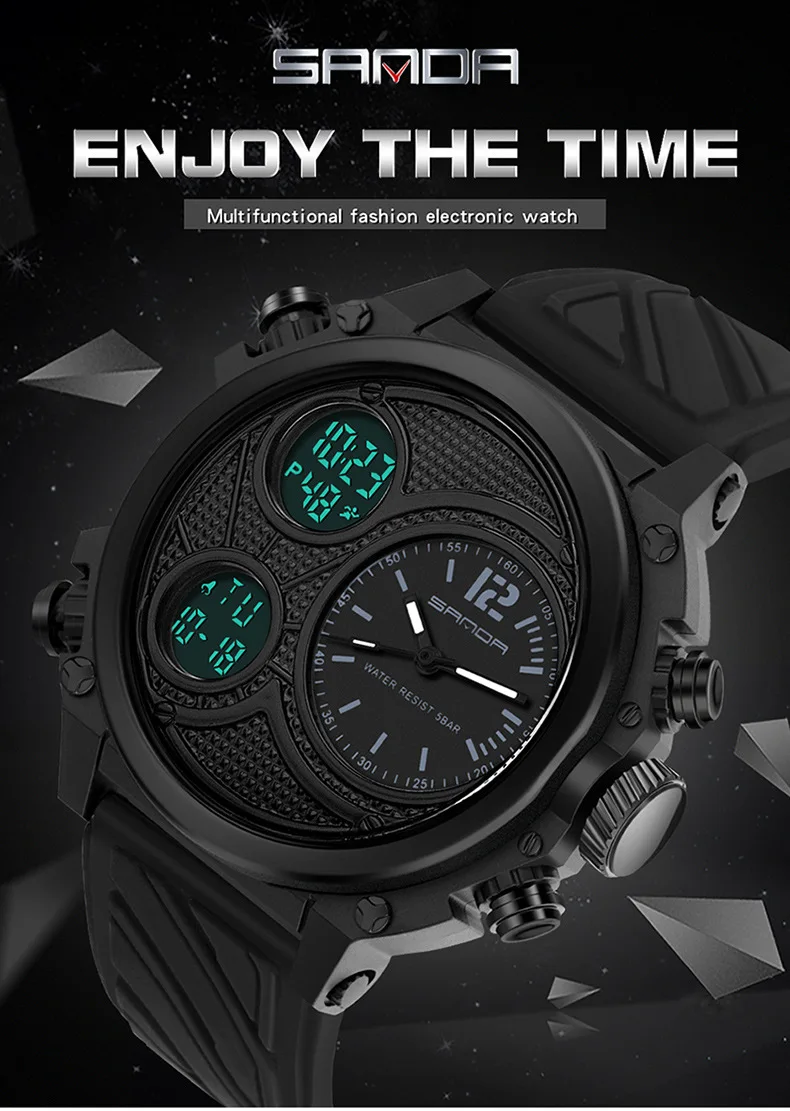SANDA 3002 mode multi-fonction Sport 50M étanche hommes montre électronique mode lumineux chronographe étudiant montre reloj