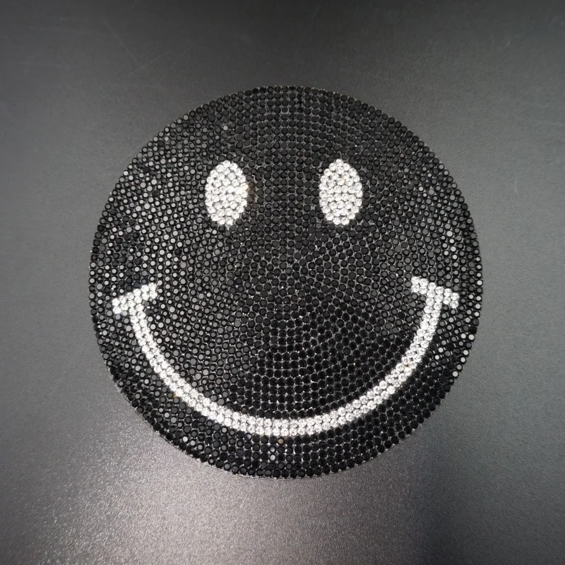 Free sample factory wholesale iron on smiley face crystal products tshirt appliques