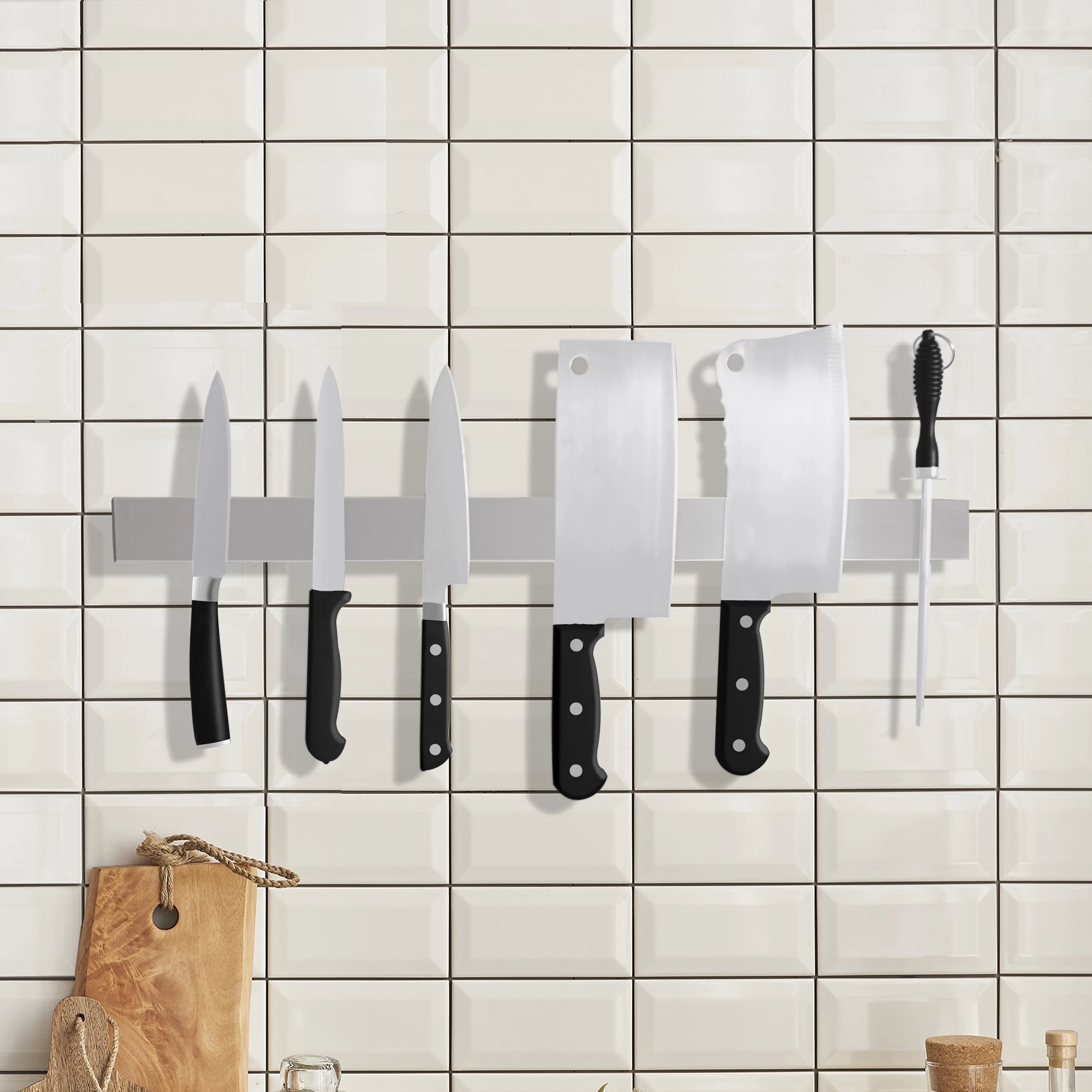 
 Регулируемый магнитный держатель для ножей, Модернизированный Магнитный 20 'магнит для ножа из нержавеющей стали  