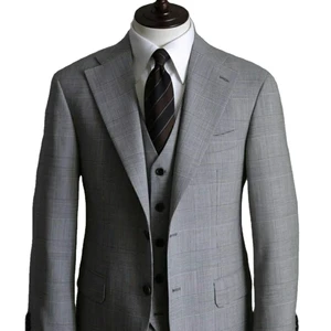 High-End Men's Grey Lattice Tailor-Made Single Breasted Wedding Suit V-Neck Collar Hand-Made Customization Plus Size for Casual