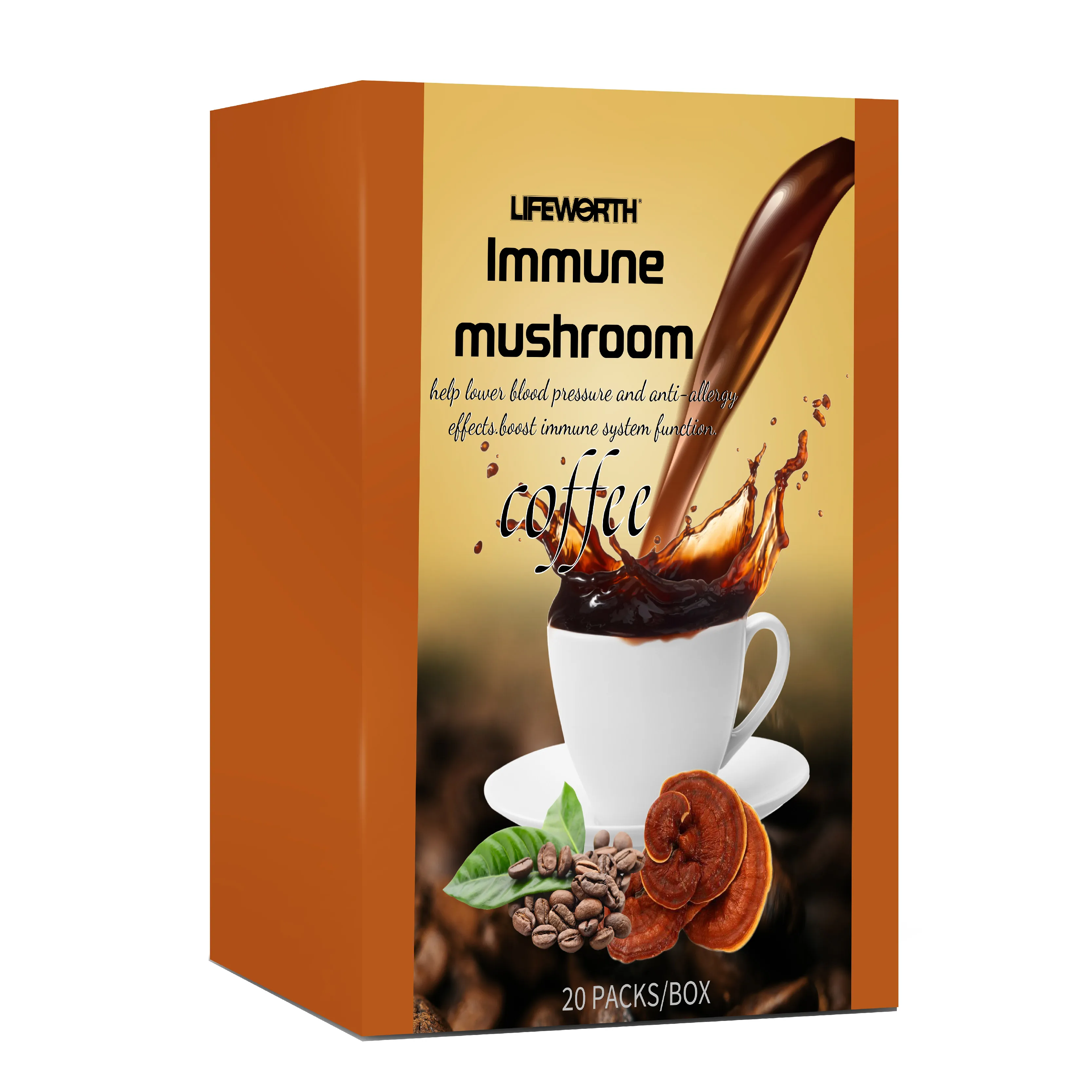 Lifeworth Cordyceps Cafe Ganoderma Extract Coffee Organic Herbal Extract Instant Coffee Arabica Mushroom Coffee for Health