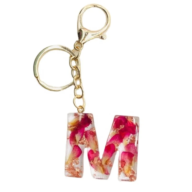 Rose and Gold Foil Flake Keychain | Resin Alphabet Keychain | Resin Letter  Keychain