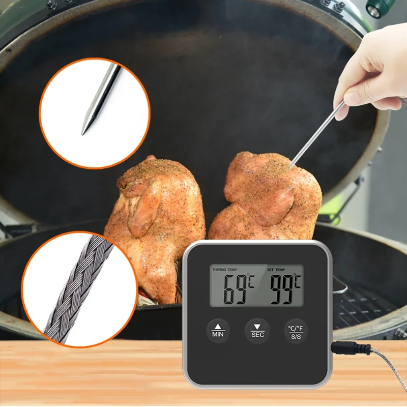 LCD Food Meat Thermometer BBQ Timer Baking Cooking Food Thermometer With Remote Probe