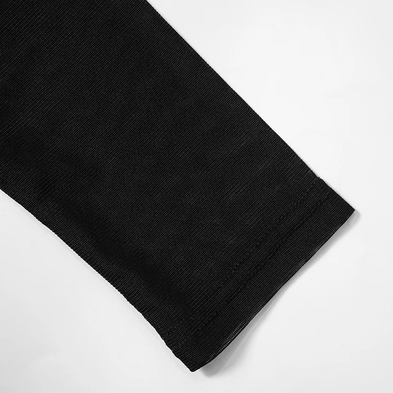 Spring New Mesh Contrast Panel Underwear Button Long Sleeve Hanging