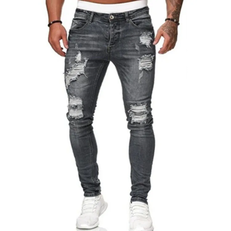 Men's Jeans Cool Ripped Skinny Trousers Stretch Slim Denim Pants Large Size Hip Hop Black Blue Casual Jogging Jeans for Men