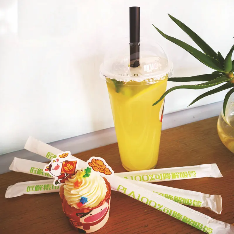 100% Plasticless Biodegradable Stirring Straws Disposable Plastic Cups Lid And Straw Pla Corn