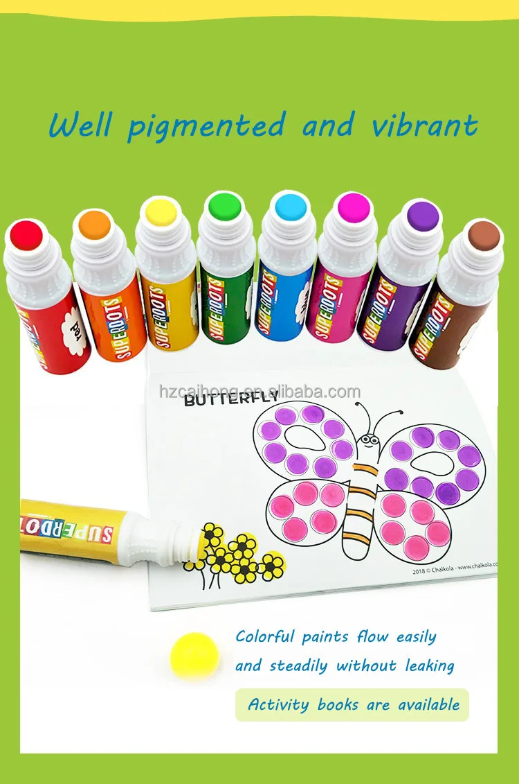 Washable Dot Markers For Kids (Pack of 8 Pens) with Activity Book -  Chalkola Art Supply