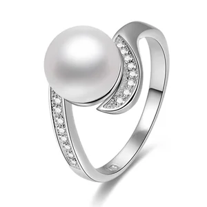 Women's 925 Sterling Silver Cultured Freshwater Pearl Ring High Quality White Color Jewelry