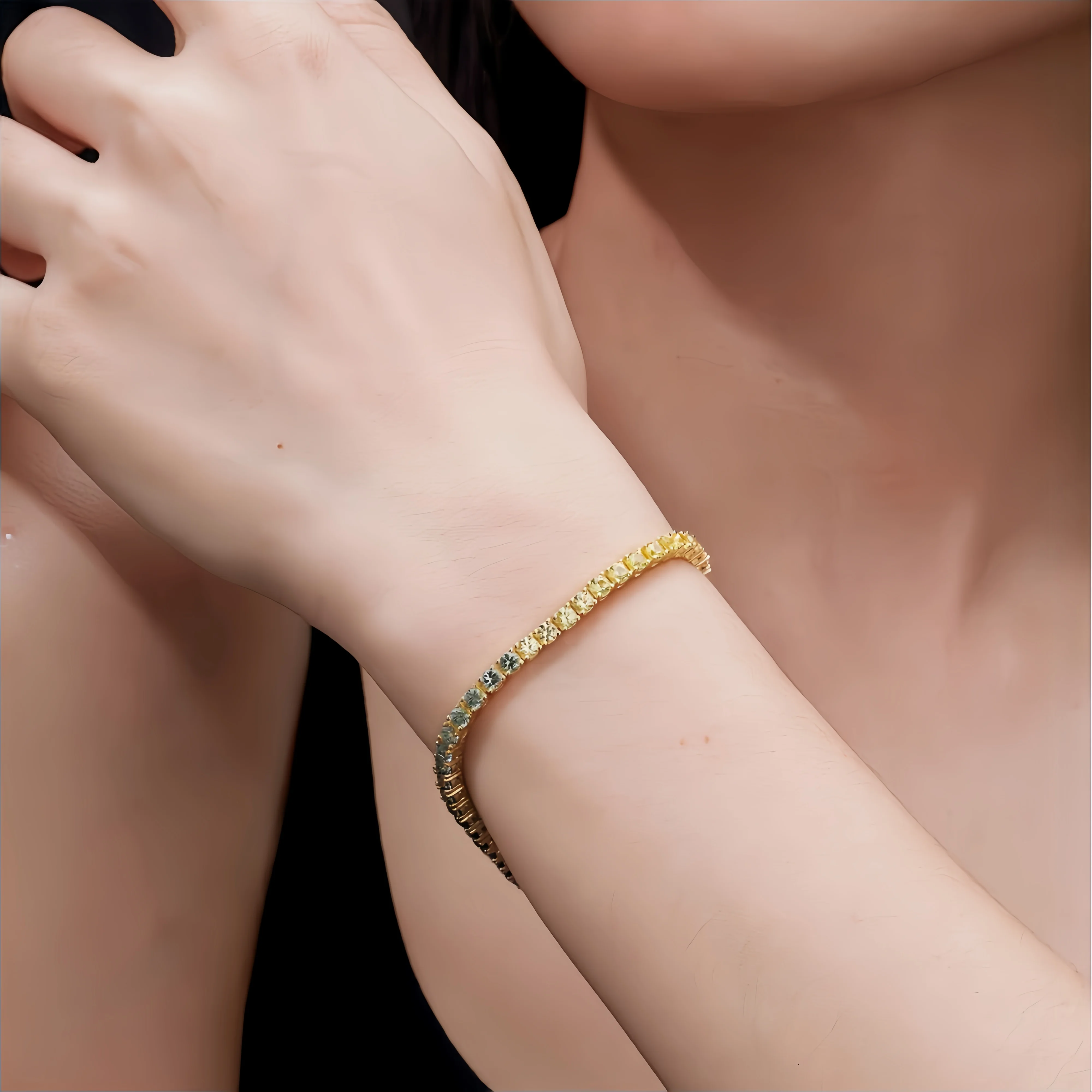 MUSHAN Jewelry Factory Fashion Lab Grown Gemstones Rainbow Colorful Tennis Chain Bracelet Hip Hop Jewelry Women Men Bracelets