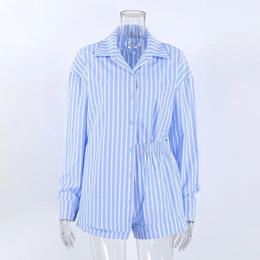 2026 women's skin-friendly loose-fitting long sleeve shorts two-piece ladies home leisure suit for cross-border sales — detail
